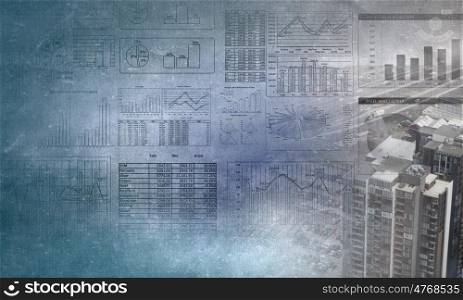 Business theme. Background business image with graphs and diagrams