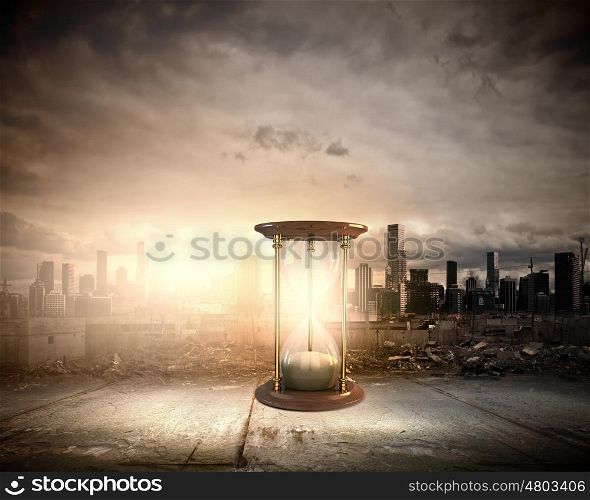 Business time. Conceptual image with huge sandglass. Time concept