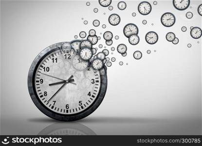 Business time plan concept and planning corporate or personal schedule or wasting minutes as a group of timepieces or clocks coming out of a large clock as a 3D illustration.