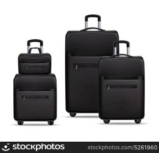Business Travel Black Realistic Luggage Set. Business travel black realistic trolley with handbag and laptop bag baggage items set 3d shadow vector illustration