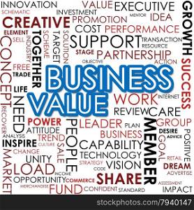 Business value word cloud image with hi-res rendered artwork that could be used for any graphic design.. Business ethics word cloud