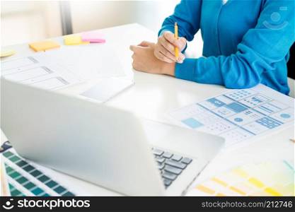 business woman accountant or banker making calculations Bills. doing finances in the office, economy concept through laptop.