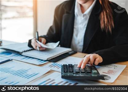 Business woman  Accounting Financial investment on calculator Cost Economic business and market