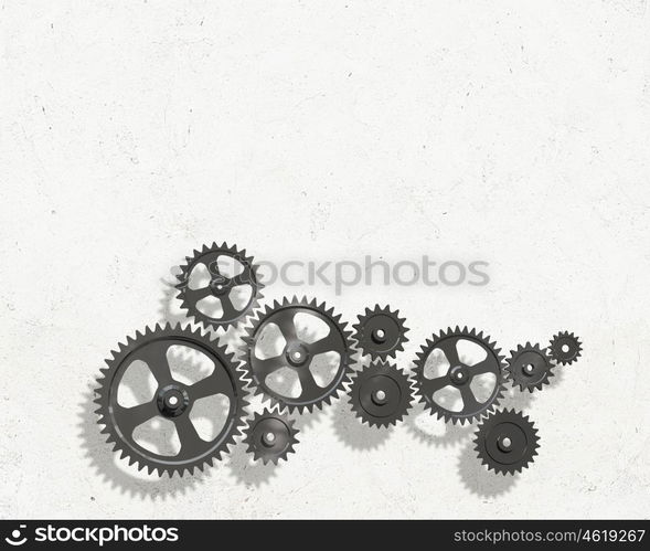 Business woman and mechanism elements. Businesswoman with cog wheel elements. Construction concept