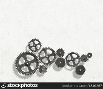 Business woman and mechanism elements. Businesswoman with cog wheel elements. Construction concept