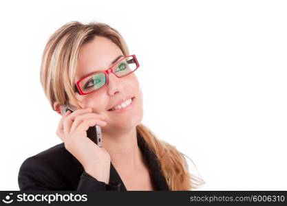 Business woman at the phone - isolated over white
