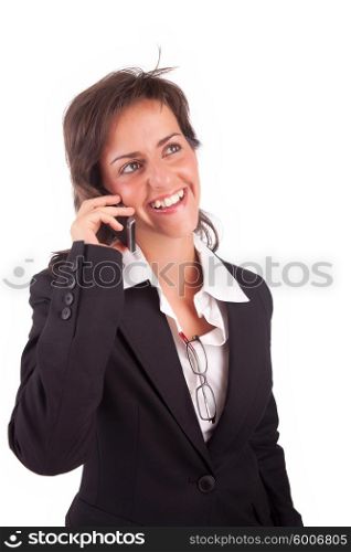Business woman at the phone - isolated over white