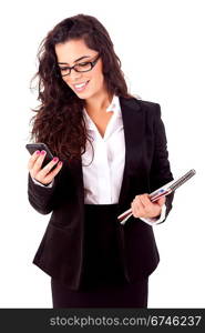 Business woman at the phone - isolated over white