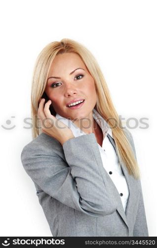 business woman call phone isolated on white background