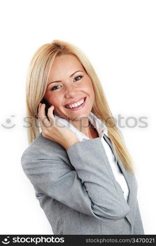 business woman call phone isolated on white background