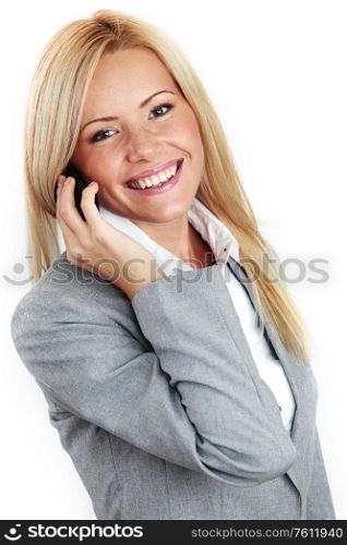 business woman call phone isolated on white background. business woman call