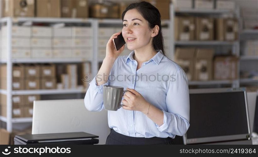 business woman discussing phone