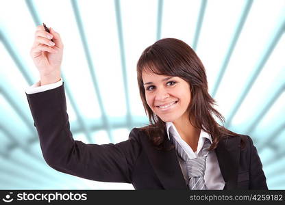 Business woman, drawing on whiteboard - isolated