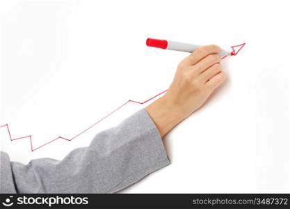 business woman draws a graph on the wall