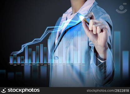 Business woman drowing media graphs