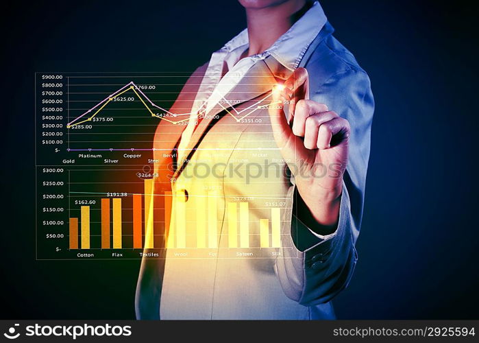 Business woman drowing media graphs