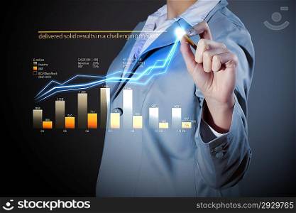 Business woman drowing media graphs