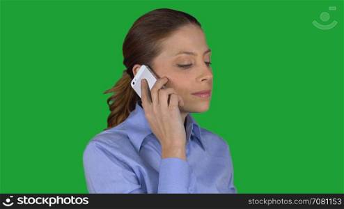Business woman finishes conversation (Green Key)