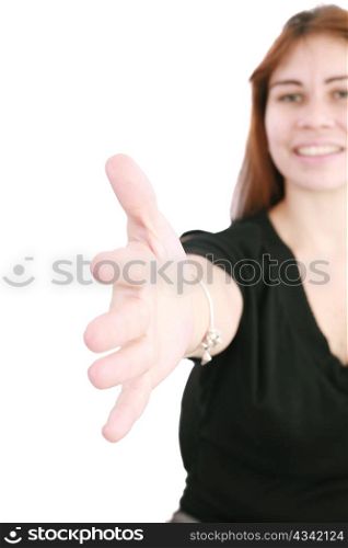 Business woman gives a handshake