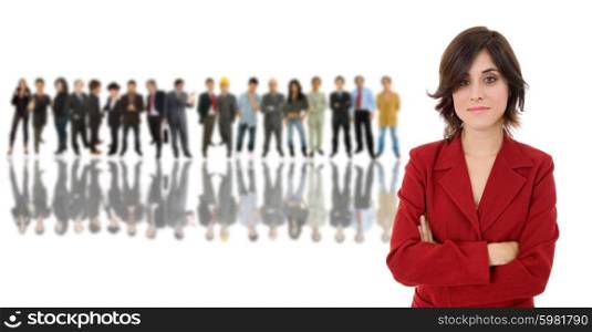 business woman in front of a group of people