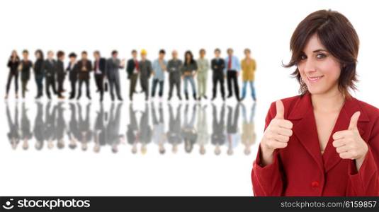 business woman in front of a group of people