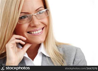 business woman in glasses on white background