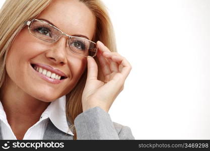 business woman in glasses on white background