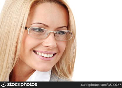 business woman in glasses on white background