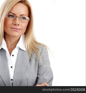 business woman in glasses on white background