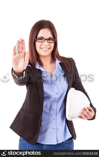 Business woman making stop sign