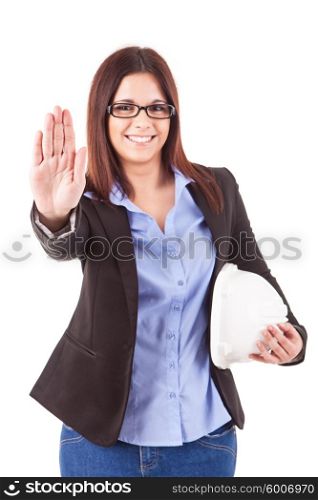 Business woman making stop sign