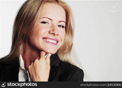 business woman on a gray background