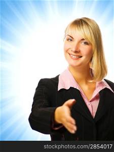 Business woman on abstract blue background