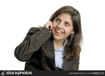 business woman on the phone over a white background