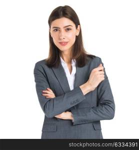 Business woman portrait. Business woman portrait . Crossed arms . Isolated on white background