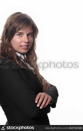 business woman portrait, isolated over a white background