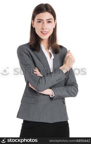 Business woman portrait. Portrait of business woman with expressive face isolated on white background