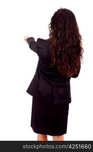 Business woman posing backwards isolated over white