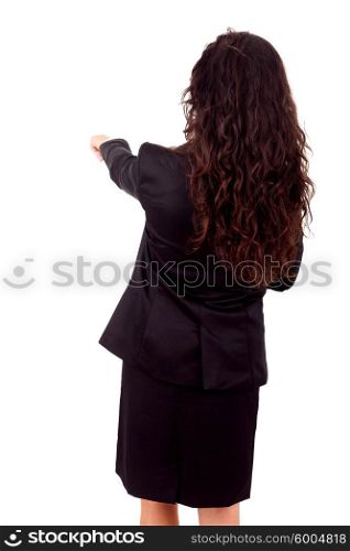 Business woman posing backwards isolated over white