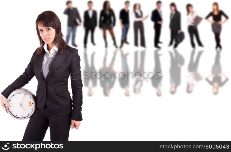 Business woman posing, with people in background