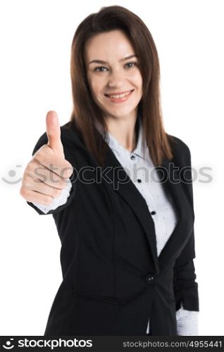 Business woman show thumb up. Business woman show thumb up, isolated on white background