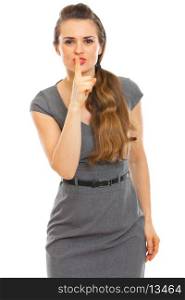 Business woman showing shhh gesture. Business woman showing shhh... gesture