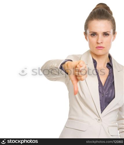 Business woman showing thumbs down