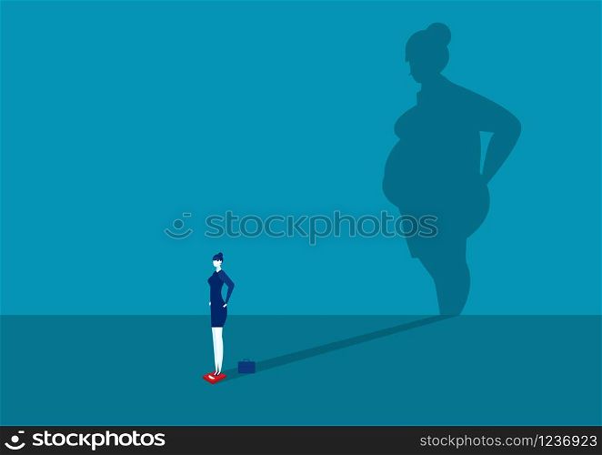 business woman slim with Big shadow fat body , healthy concept Illustration