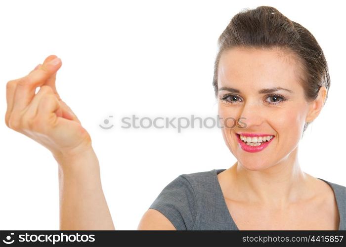 Business woman snapping fingers