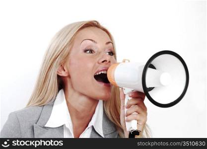 business woman speak in megaphone