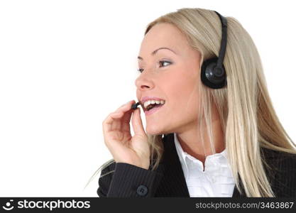 business woman speak with headset