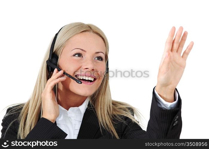 business woman speak with headset