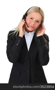 business woman speak with headset