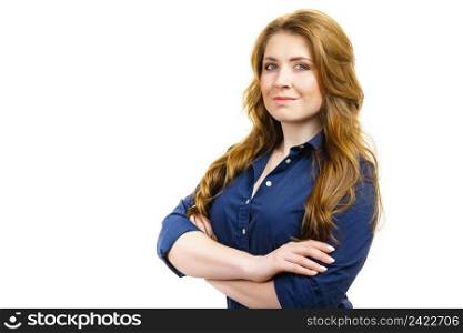 Business woman standing with folded arms. Business woman folded arms